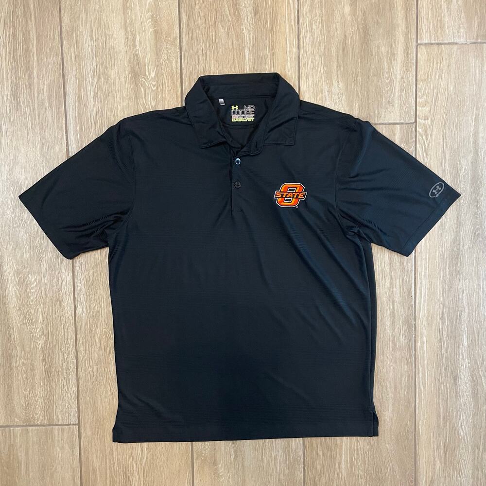 Under Armour Catalyst OSU Polo Shirt Mens M HeatGear Loose Fit Black Dri-Fit